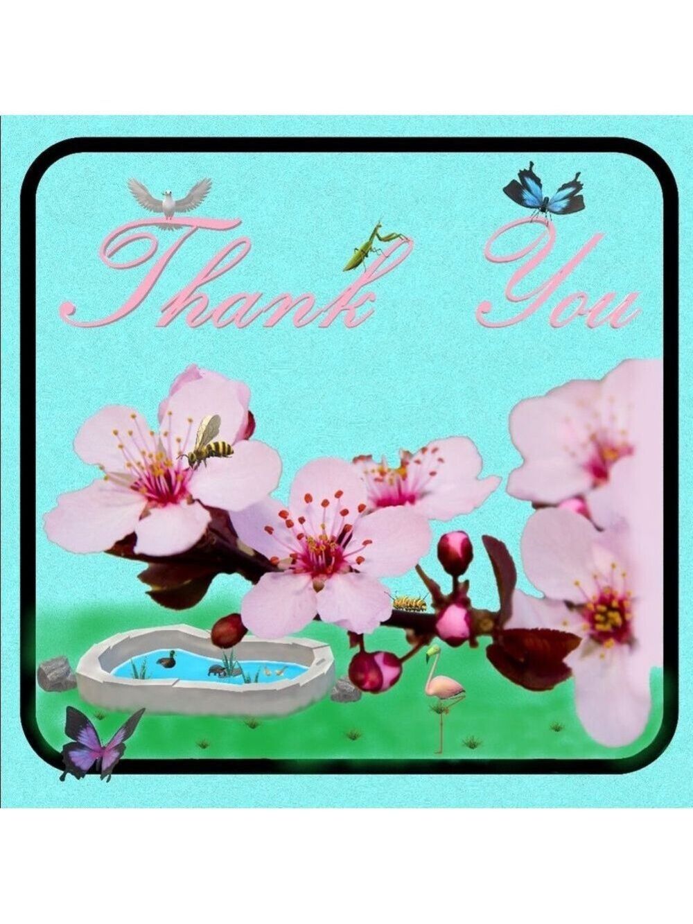 100 (2x2 Inch) Square Stickers, Cherry Blossom Butterfly High Gloss, Thank You - Picture 3 of 3